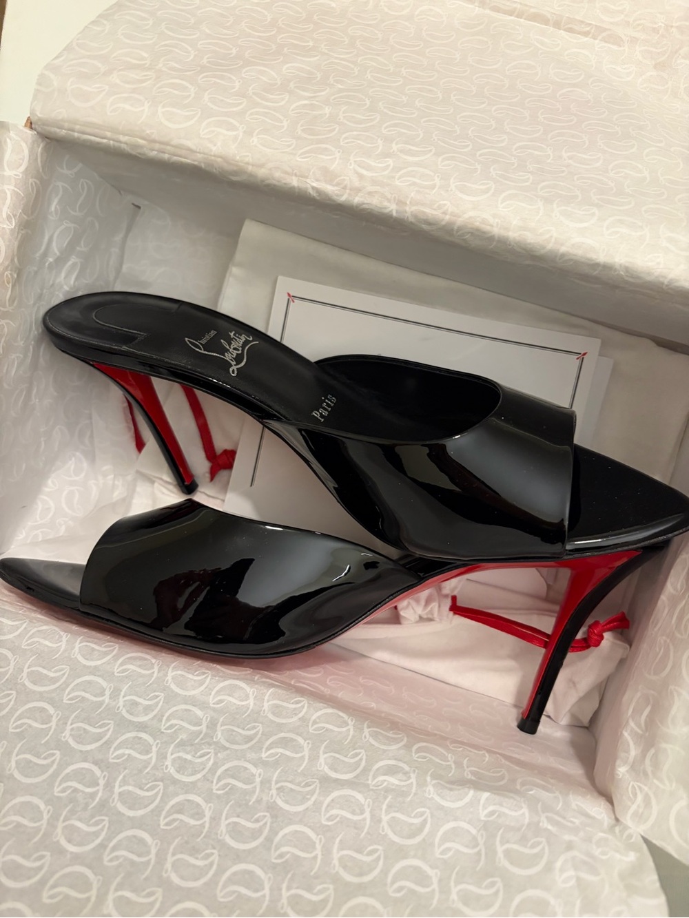 Christian Louboutin Black Patent Red Sole Mule Heels